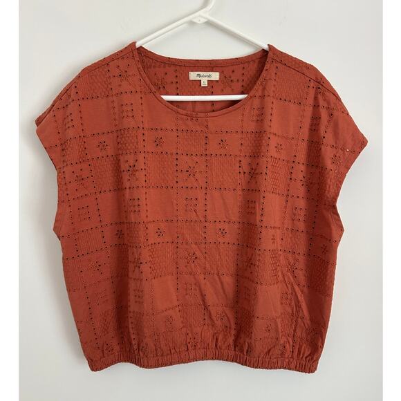 Madewell Women's Per Se Eyelet Top - Orange - Size XL - Picture 2 of 7